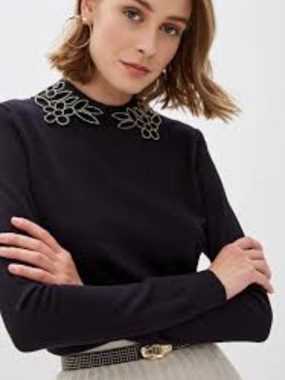 Ted Baker Azaleo Black Studded Floral Cutout Collar Sweater Size 4